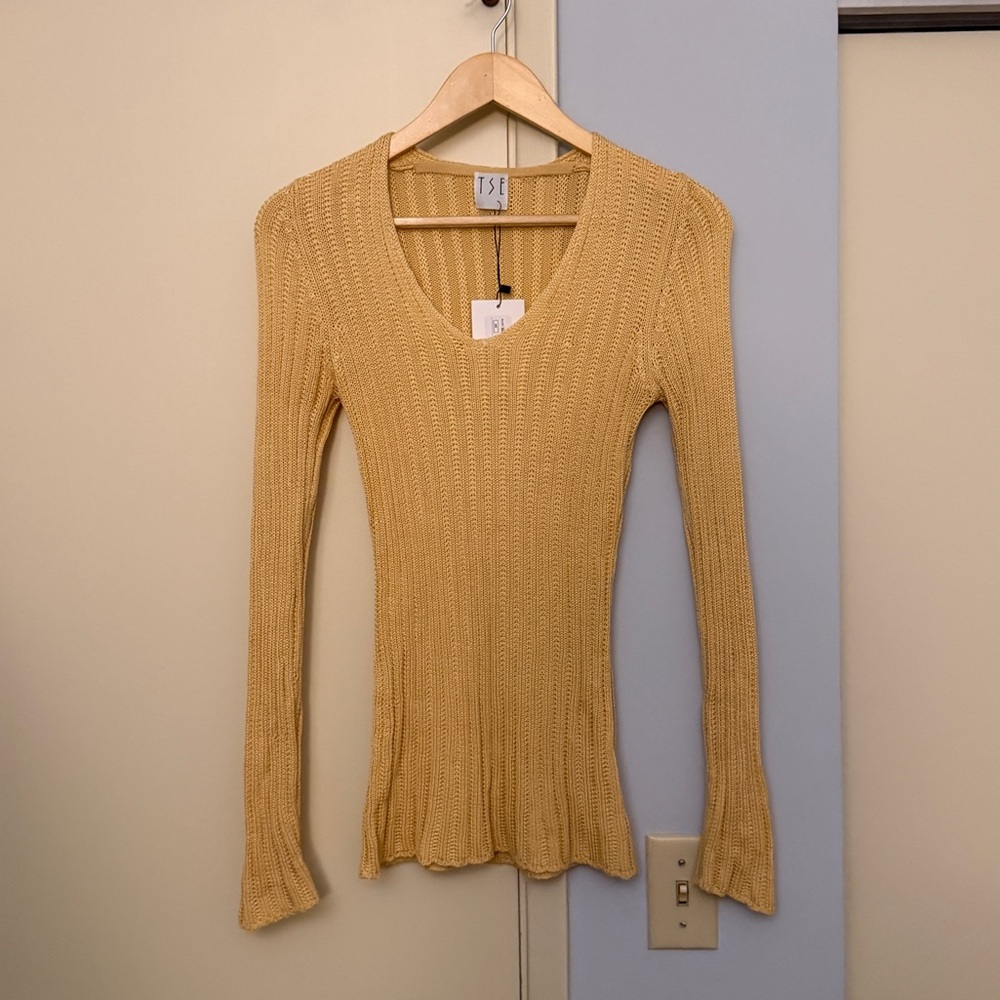 TSE Women's Yellow Ribbed Long Sleeve Top